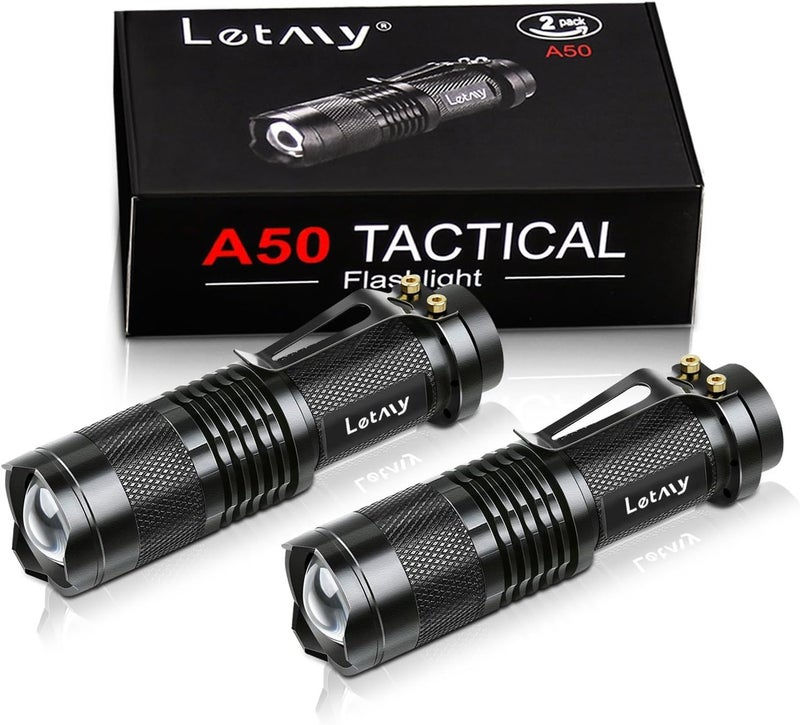 LETMY Tactical Flashlight, Super Bright LED Mini Flashlights with Belt Clip, Zoomable, 3 Modes, Waterproof - Best EDC Flashlight for Gift, Hiking, Camping, Hurricane & Power Outage (2 Pack) - Image 1